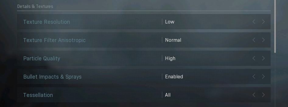 Настройки Details and Textures